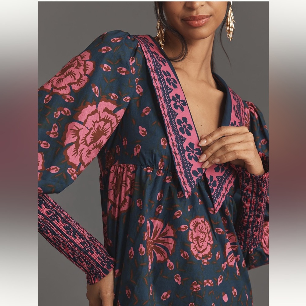 NWT Farm Rio x Anthropologie Puff-Sleeve V-Neck Midi Dress Sz Xl - Picture 3 of 7